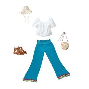 Rainbow Crochet Turquoise Flare Hippie Pants Junior Little Girl Medium Boho